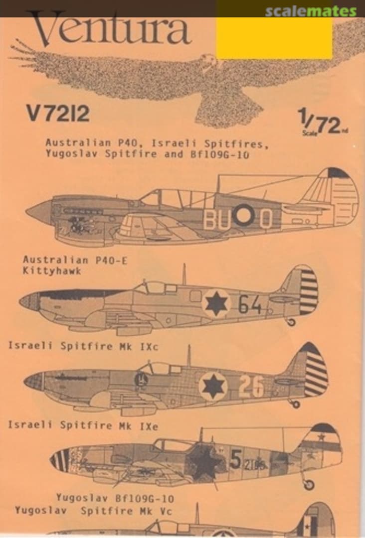 Boxart Australian P40, Israeli Spitfires, Yugoslav Spitfire and Bf109G-10 V7212 Ventura