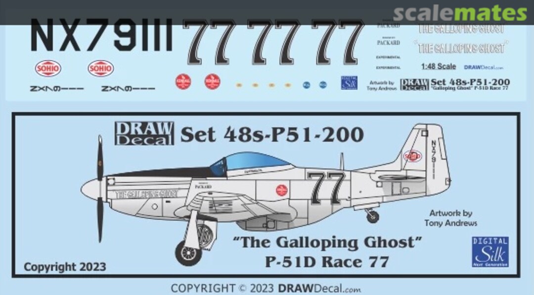 Boxart “The Galloping Ghost” P-51D Race 77 48-P51-200 Draw Decal