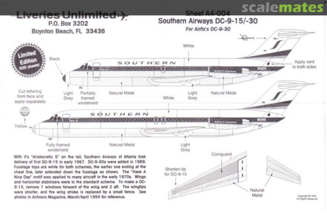 Boxart Southern DC-9-15/-30 A4-004 Liveries Unlimited/Airway Graphics