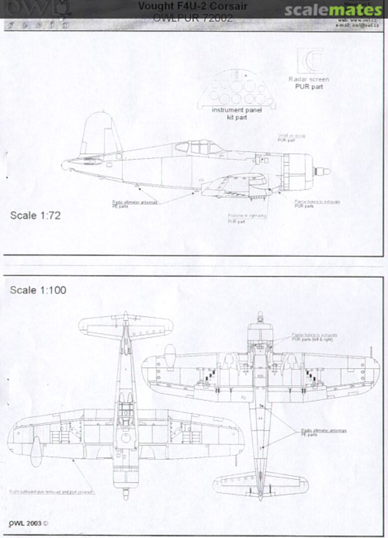 Boxart F4U-2 Corsair conversion set OWLR 72002 OWL