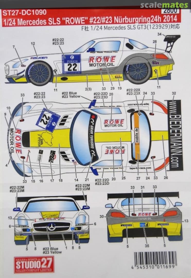 Boxart Mercedes SLS "Rowe Racing" #22/#23 Nurburgring 24h 2014 ST27-DC1090 Studio27