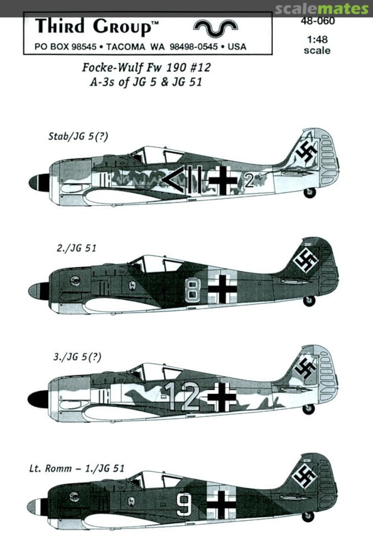 Boxart Focke-Wulf Fw 190 #12 48-060 Third Group Decals