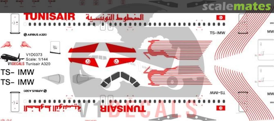 Boxart Tunisair Airbus A320 V1D0373-144 V1 Decals