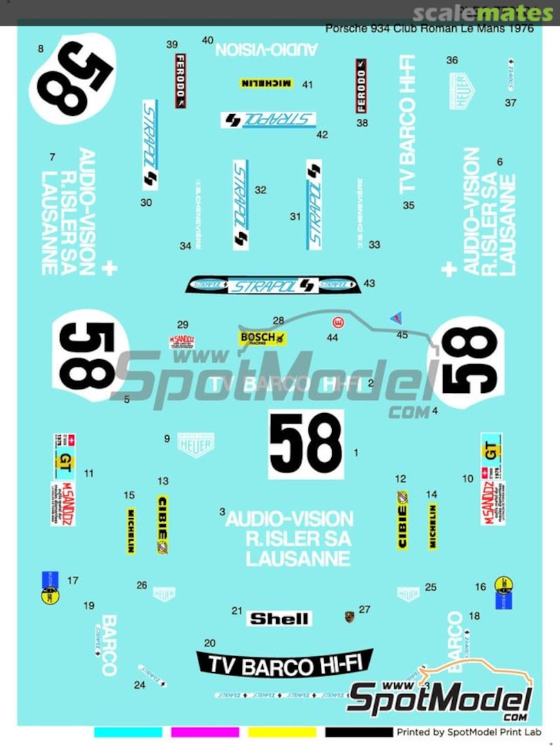 Boxart Porsche 934 RSR sponsored by Porsche Club Roman #58 PLB2-770804 Print Lab Decals