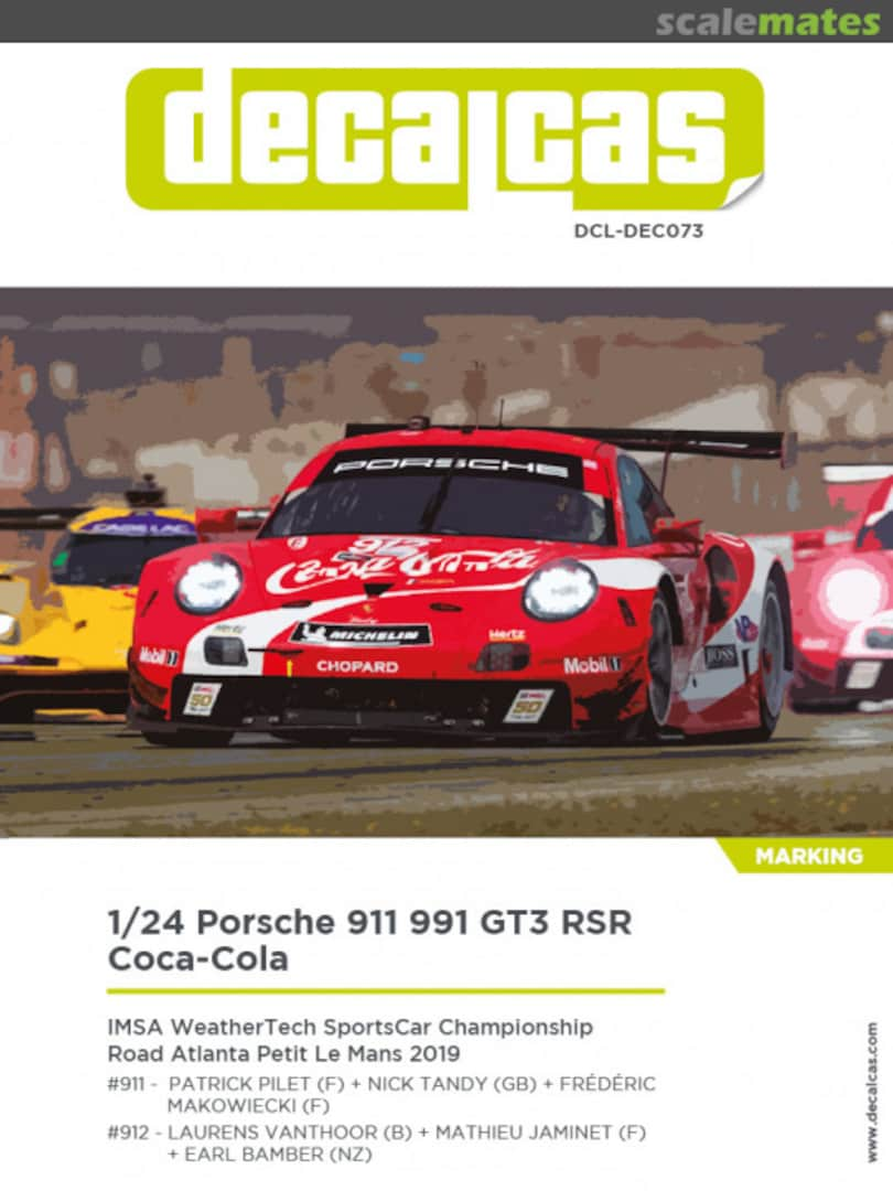 Boxart Porsche 911 991 GT3 RSR Porsche GT Team sponsored by Coca-Cola #911, 912 DCL-DEC073 Decalcas