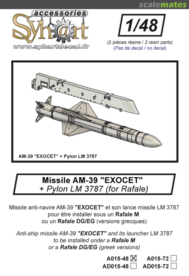 Boxart AM39 "Exocet" & pylon for Rafale A015-48 Syhart