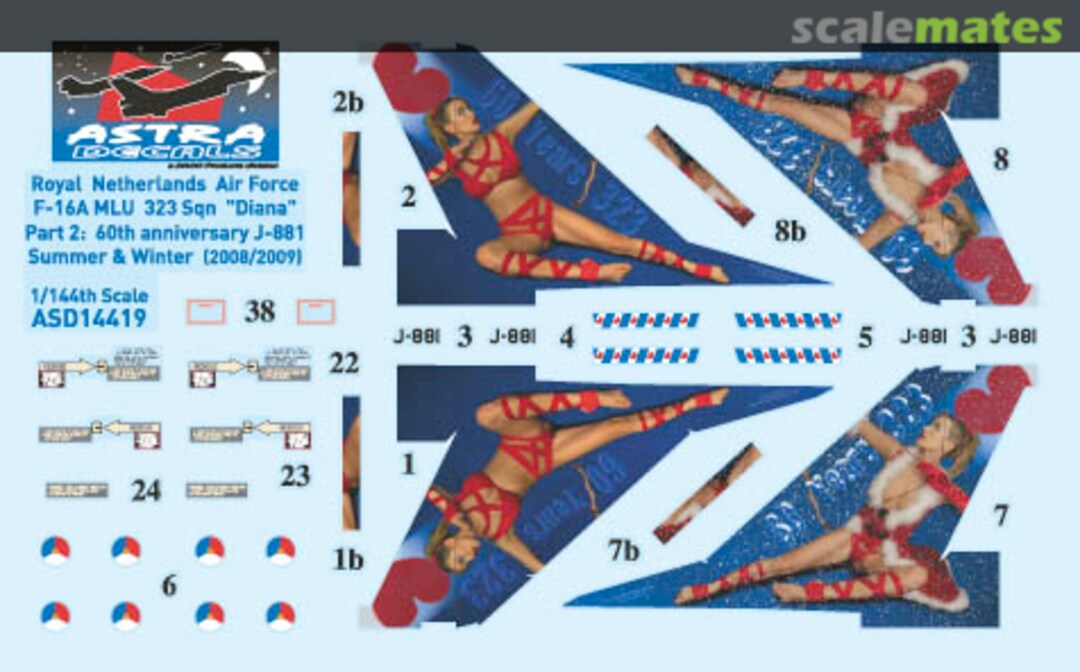 Boxart Royal Netherlands AF F-16A 323 Sqn 60 Years "Diana" (2008) ASD-14419 Astra Decals