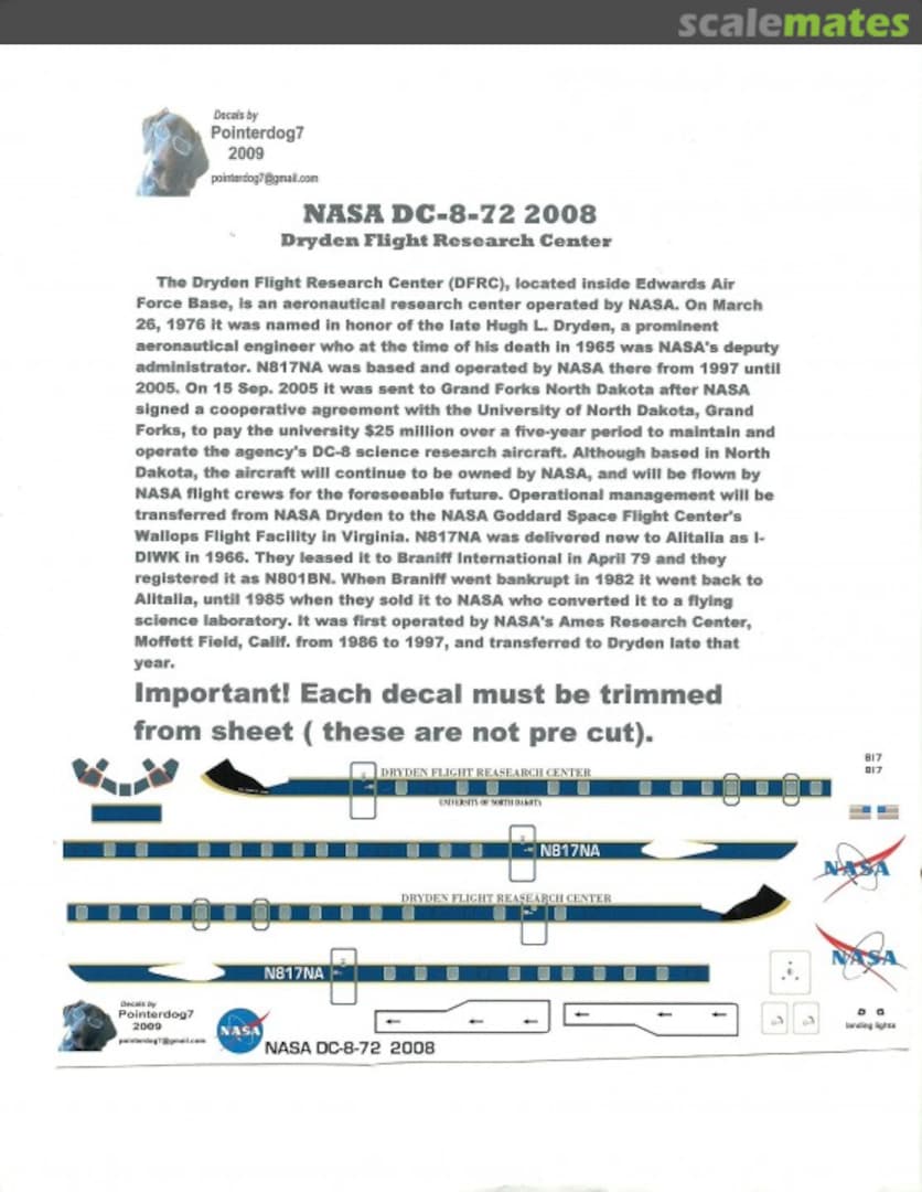 Boxart NASA DC-8-72 Ames FRC N817NA 144-xxx Pointerdog Decals