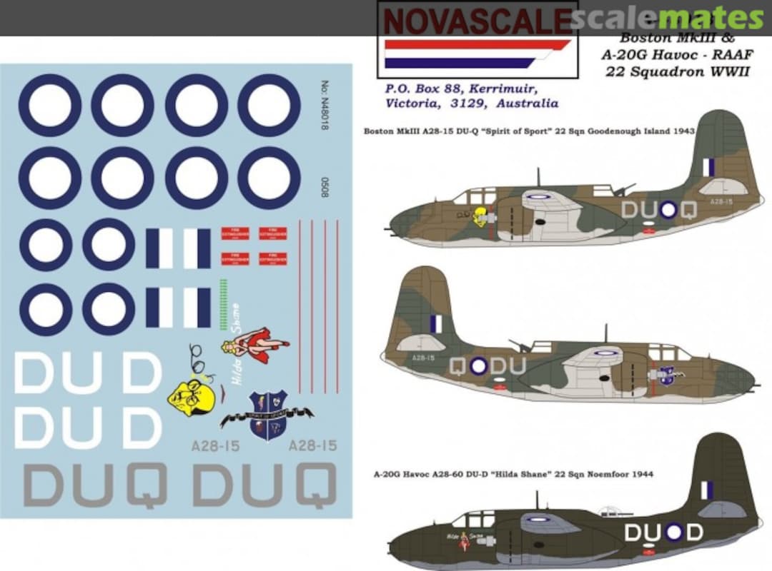 Boxart Boston Mk.III & A-20G Havoc - RAAF 22 Sqn. WWII N-48018 Novascale