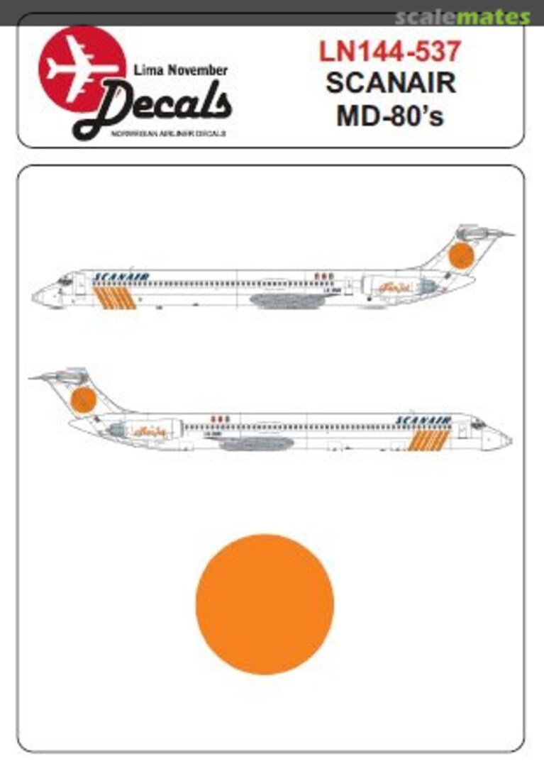 Boxart McDonnell-Douglas MD-80 SCANAIR Sun Jet LN-RMB/F, SE-DFS/PH. Scanair MD80's LN144-537 Lima November Decals