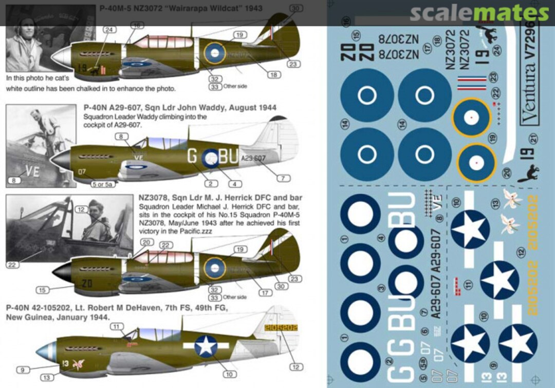 Boxart RNZAF Curtiss P-40M's: Wairarapa Wildcat & NZ3078 V7296 Ventura