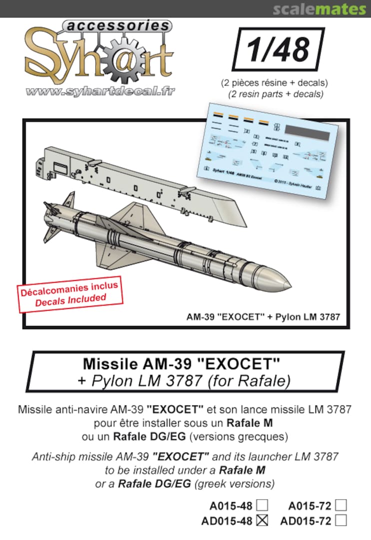 Boxart AM39 "Exocet" & pylon for Rafale AD015-48 Syhart