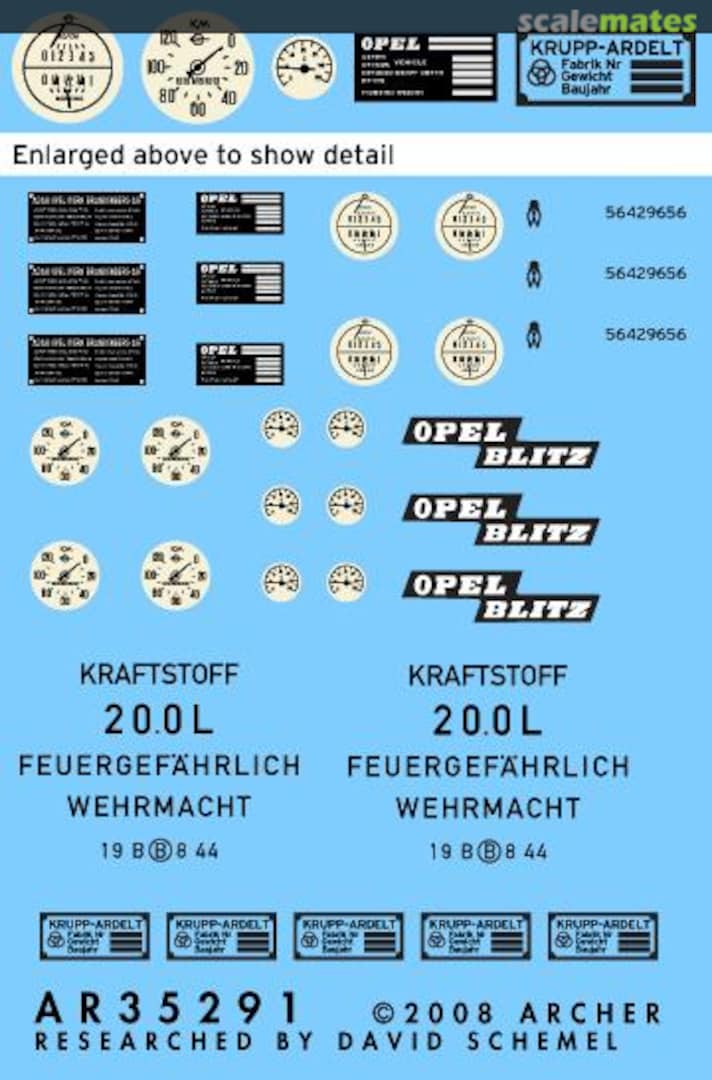 Boxart Opel Blitz instruments, placards and resin details AR35291 Archer