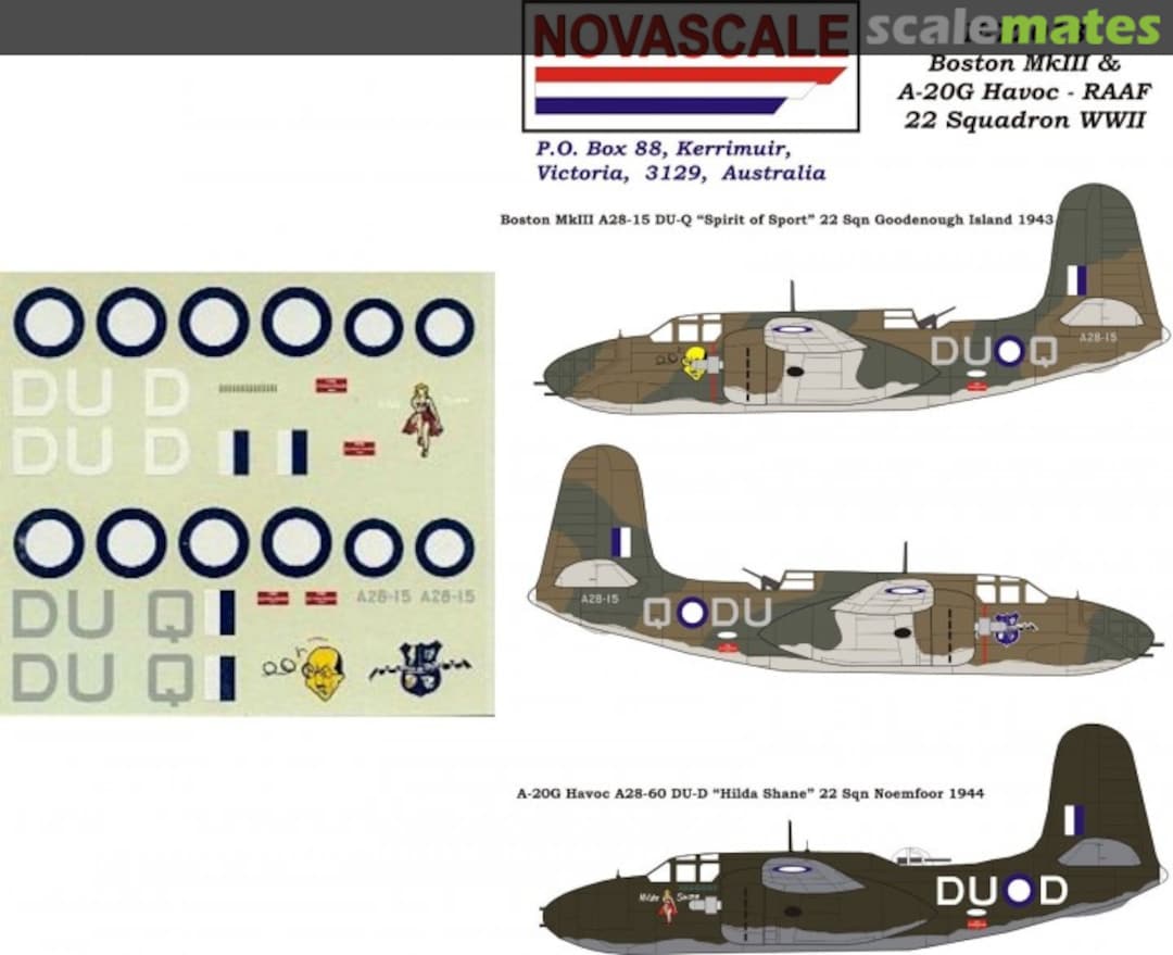 Boxart Boston Mk.III & A-20G Havoc - RAAF 22 Sqn. WWII N-72018 Novascale