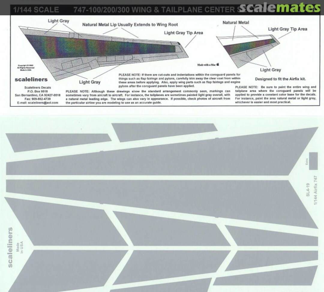 Boxart 747-100/200/300 Wing & Tailplane Centre Sections SL4-19 Scaleliners Decals