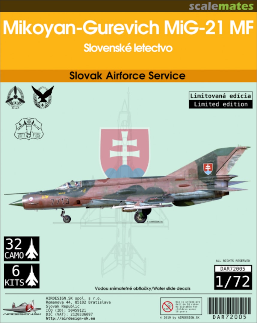 Boxart MiG-21MF Slovak Airforce service DAR72005 AIRDESIGN.SK