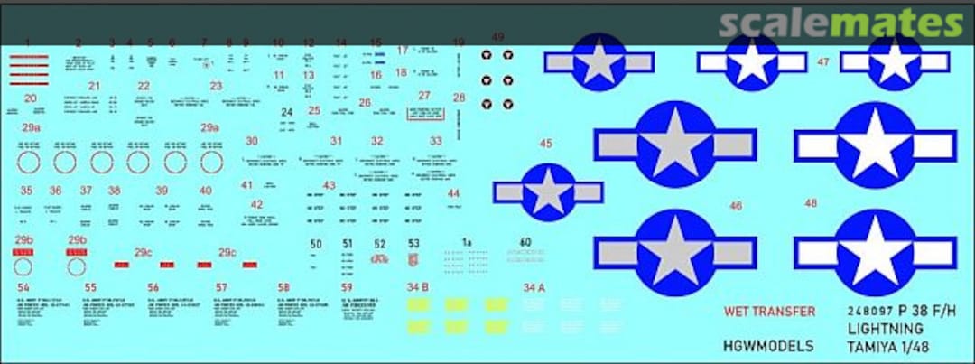 Boxart P-38 F/G Lightning stencils 248097 HGW Models