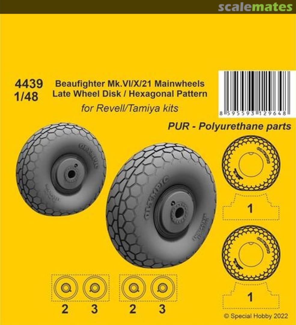 Boxart Beaufighter Mk.VI/X/21 Mainwheels - Late Wheel Disk / Hexagonal Tread Pattern 4439 CMK