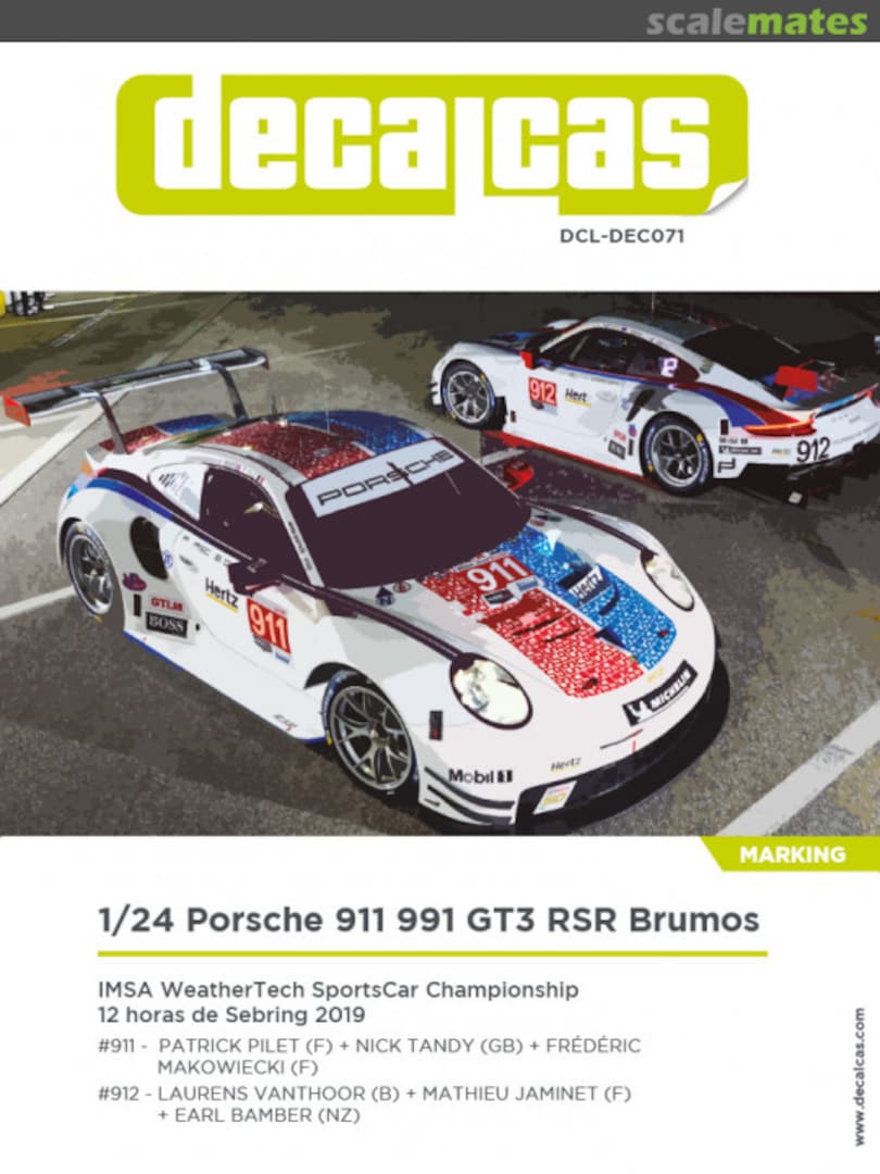 Boxart Porsche 911 991 GT3 RSR Porsche GT Team sponsored by Brumos-Racing-Look #911, 912 DCL-DEC071 Decalcas