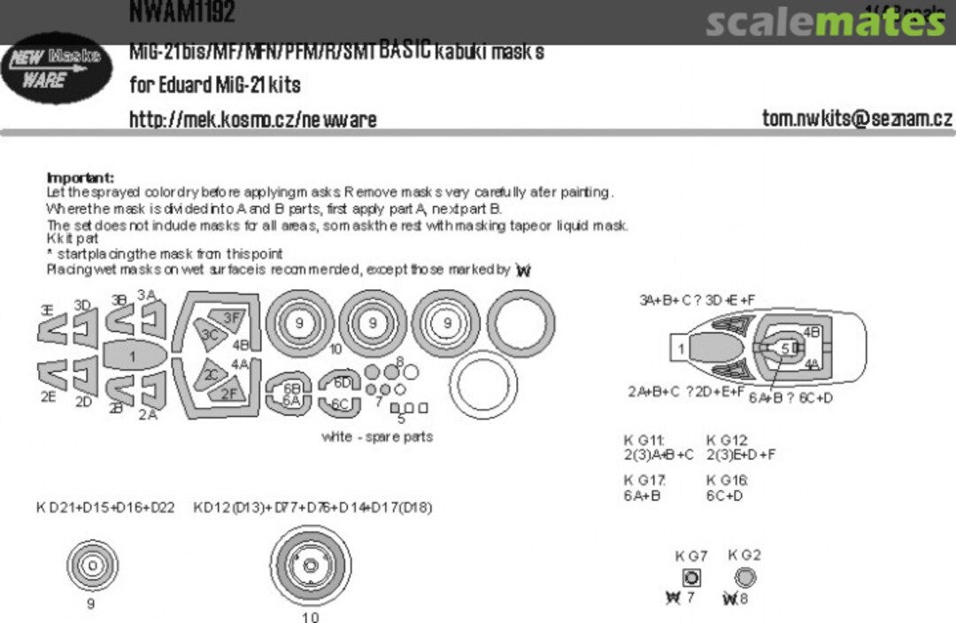 Boxart MiG-21 bis/MF/MFN/PFM/R/SMT BASIC kabuki masks NWAM1192 New Ware