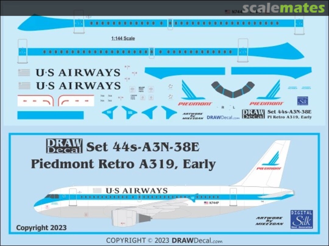 Boxart US Airways Piedmont Retro A319, Early Version 44-A3N-38E Draw Decal