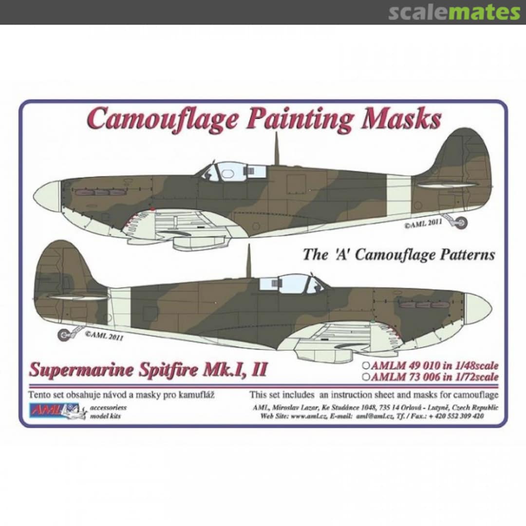 Boxart Supermarine Spitfire Mk.I/II Camouflage Masks A Pattern AMLM49010 AML