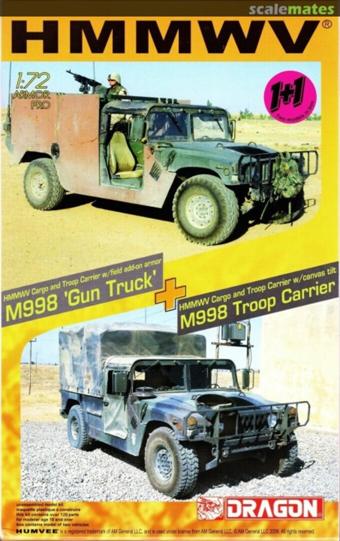 Boxart M998 'Gun Truck' w/Field Add-On Armor + M998 Troop Carrier w/Canvas Tilt 7309 Dragon