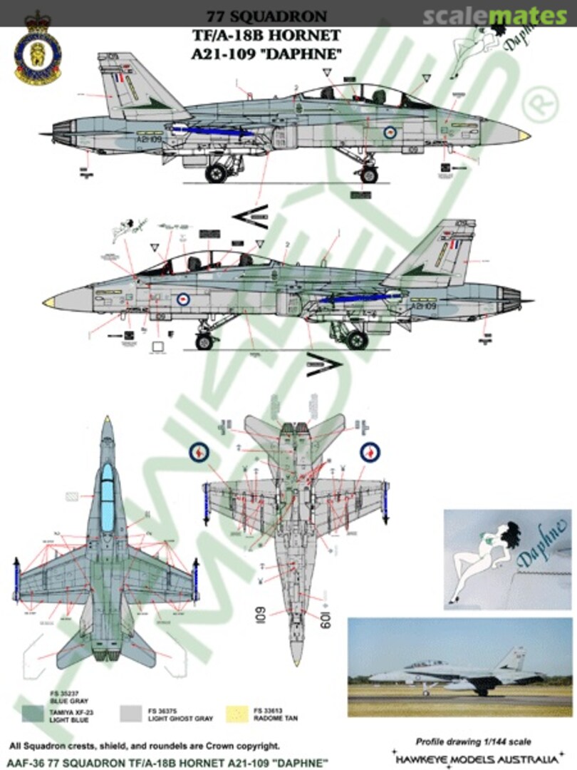 Boxart RAAF F/A-18B Hornet, 77 Sqn. A21-109 "Daphne" AAF-036 Hawkeye Models