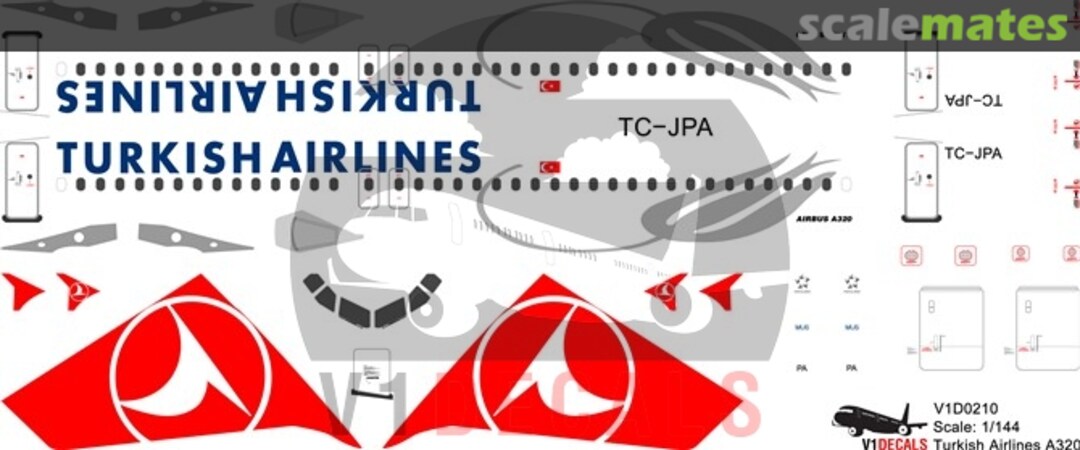 Boxart Turkish Airlines Airbus A320 V1D0210-144 V1 Decals