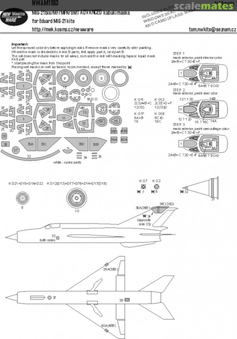 Boxart MiG-21 bis/MF/MFN/SMT ADVANCED kabuki masks NWAM1193 New Ware