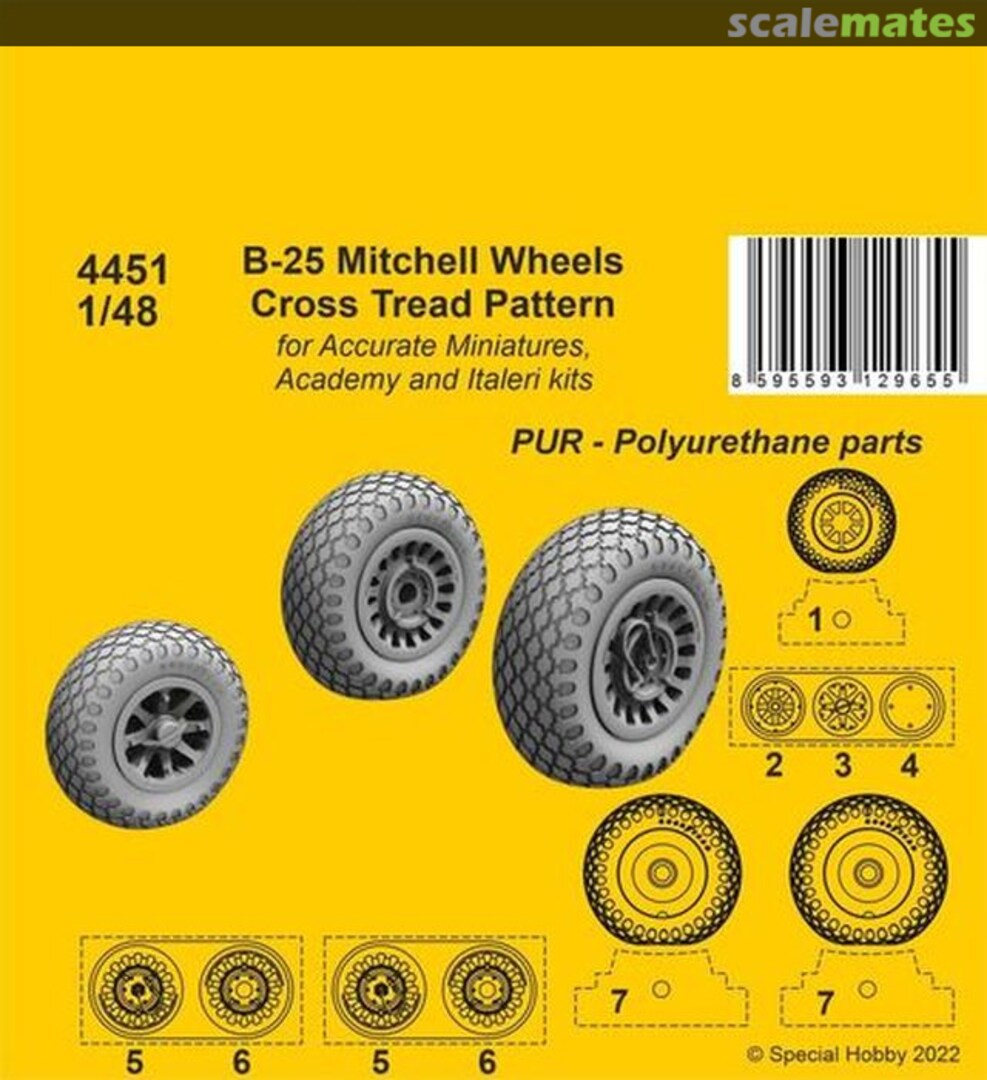 Boxart B-25 Mitchell Wheels/ Cross Tread Pattern 4451 CMK