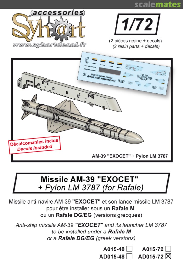 Boxart AM39 "Exocet" & pylon for Rafale AD015-72 Syhart