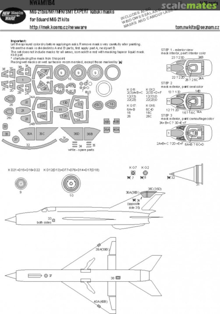 Boxart MiG-21 bis/MF/MFN/SMT EXPERT kabuki masks NWAM1194 New Ware