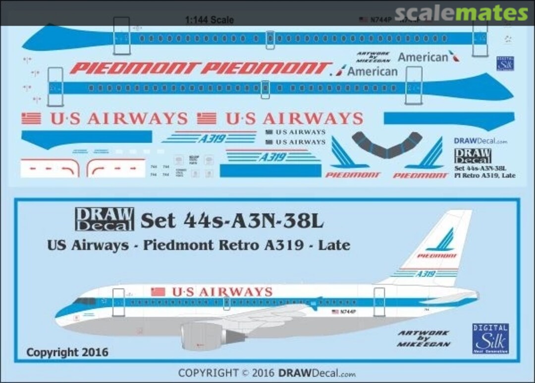 Boxart Piedmont Retro A319, Late Version 44-A3N-38L Draw Decal