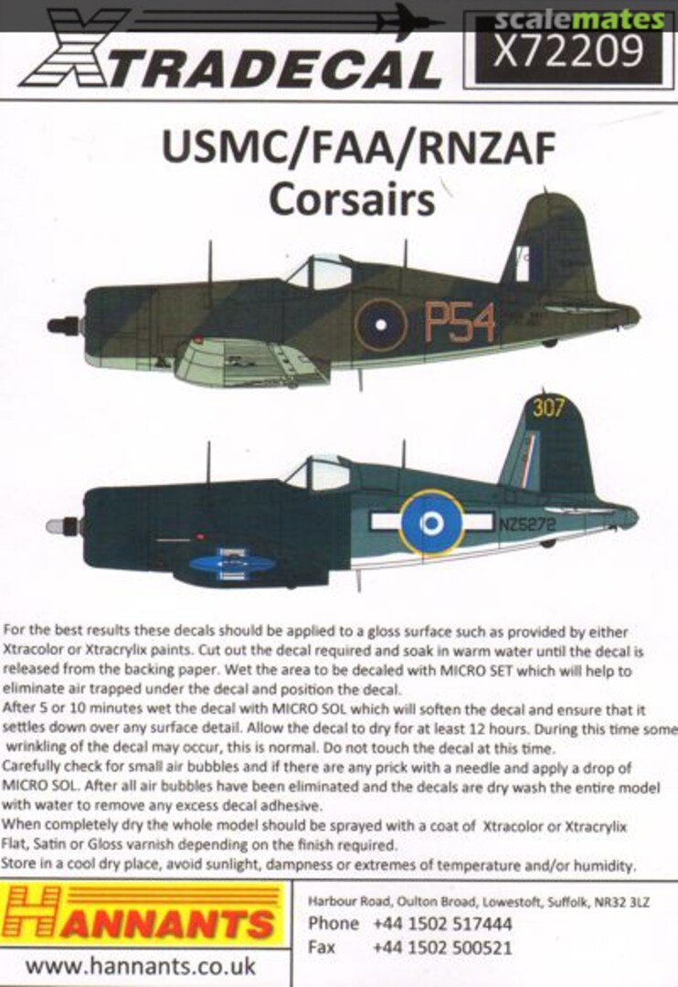 Boxart USMC/FAA/RNZAF Corsairs X72209 Xtradecal