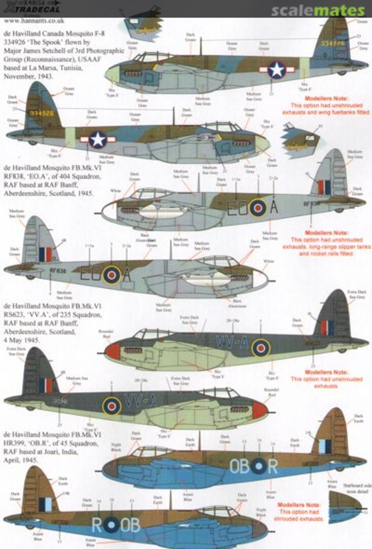 Boxart De Havilland Mosquito T.Mk.III, B.Mk.IV, FB.Mk.VI X48156 Xtradecal