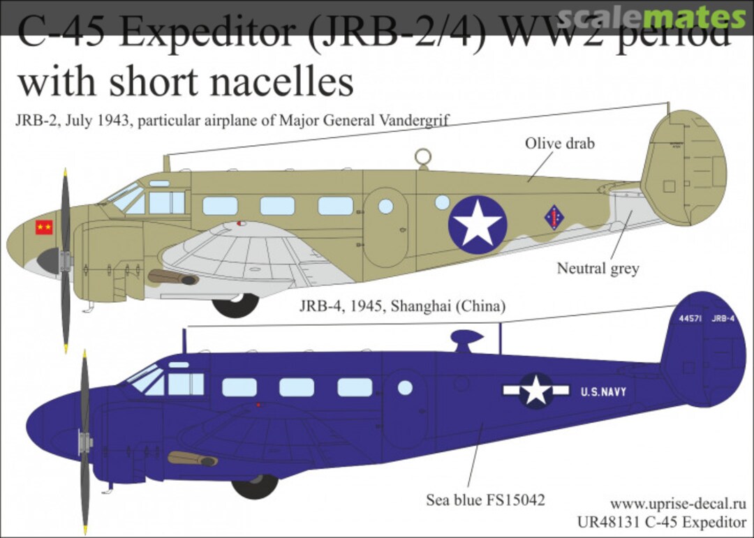 Boxart C-45 Expeditor (JRB-2/4) WW2 period with short nacelles UR72131 UpRise Decal Serbia