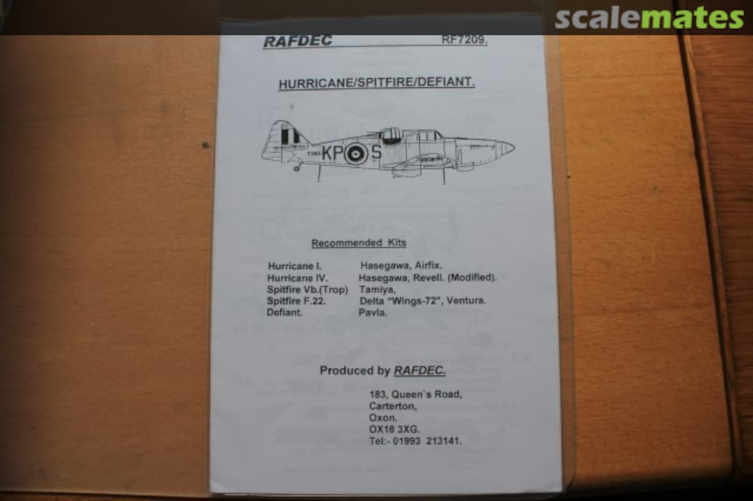 Boxart Hurricane,Spitfire,Defiant RF7209 RAFDec