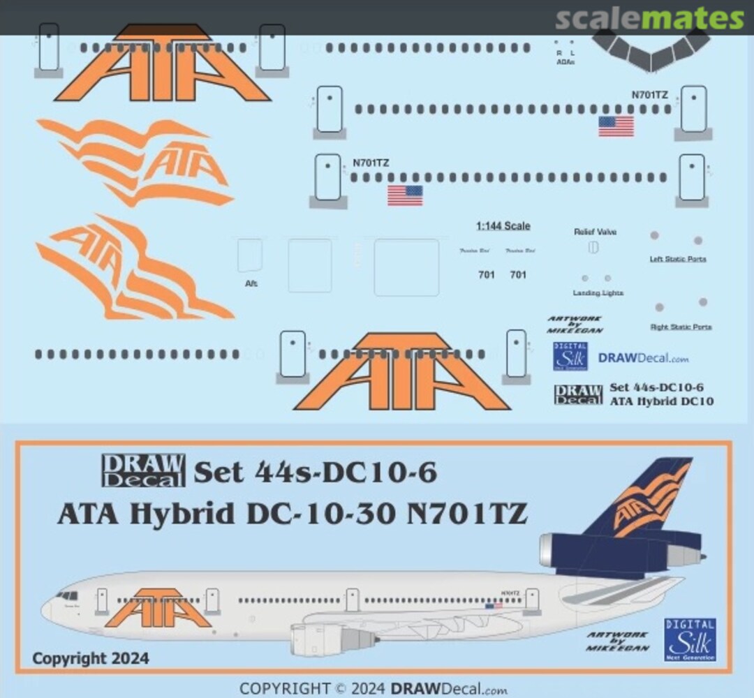 Boxart ATA – American Trans Air Hybrid DC-10 N701TZ 44-DC10-6 Draw Decal