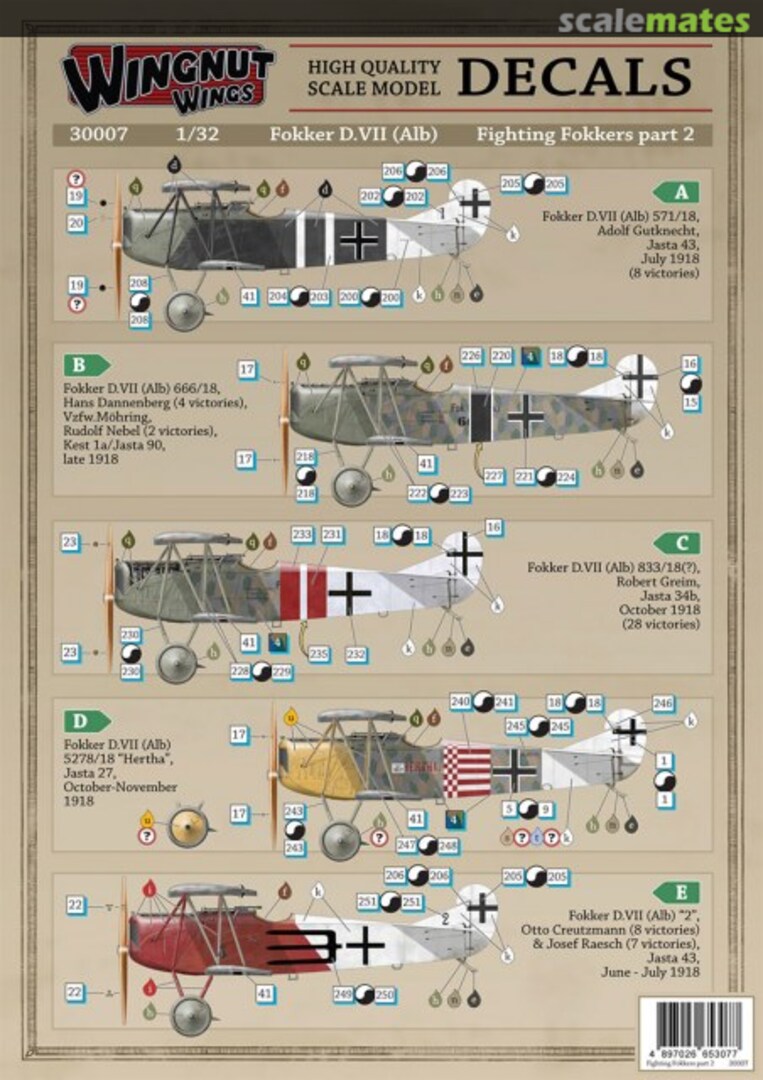 Boxart Fokker D.VII (Alb) Fighting Fokkers Part 2 30007 Wingnut Wings