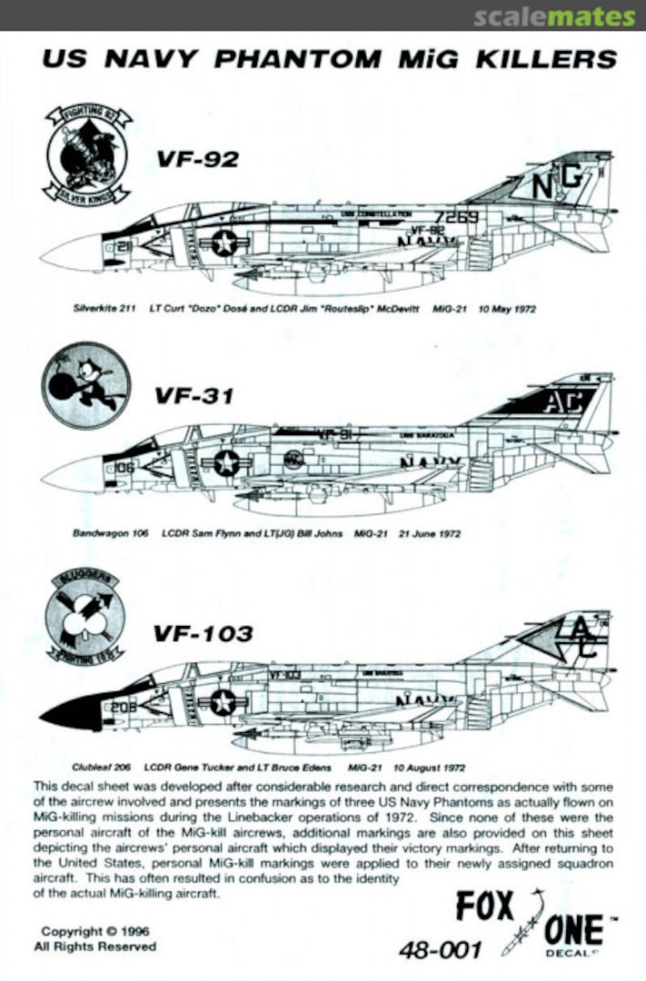 Boxart US Navy Phantom MiG Killers 48-001 Fox One Decals