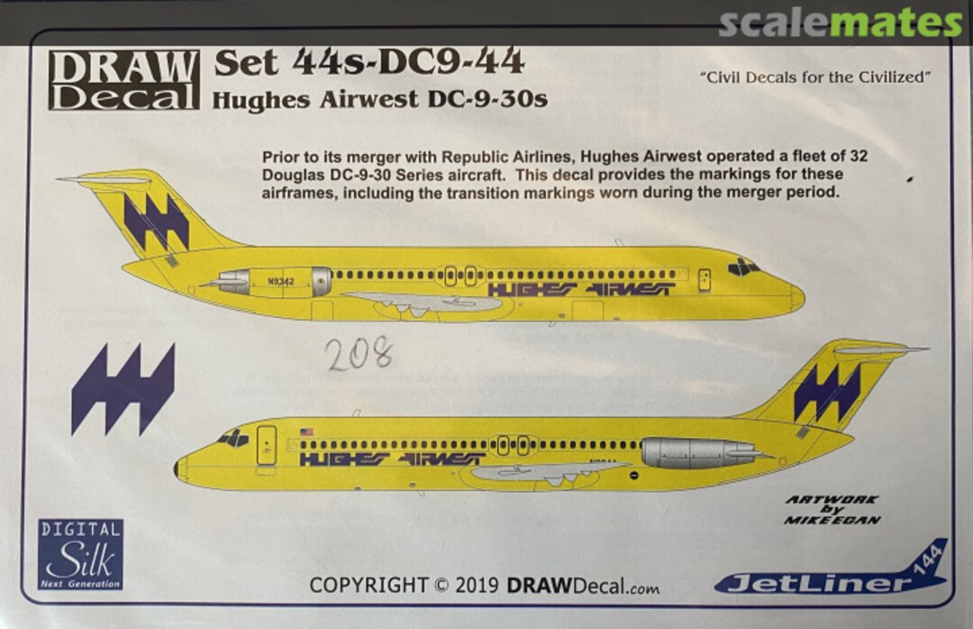 Boxart Hughes Airwest DC-9-30s 44s-DC9-44 Draw Decal