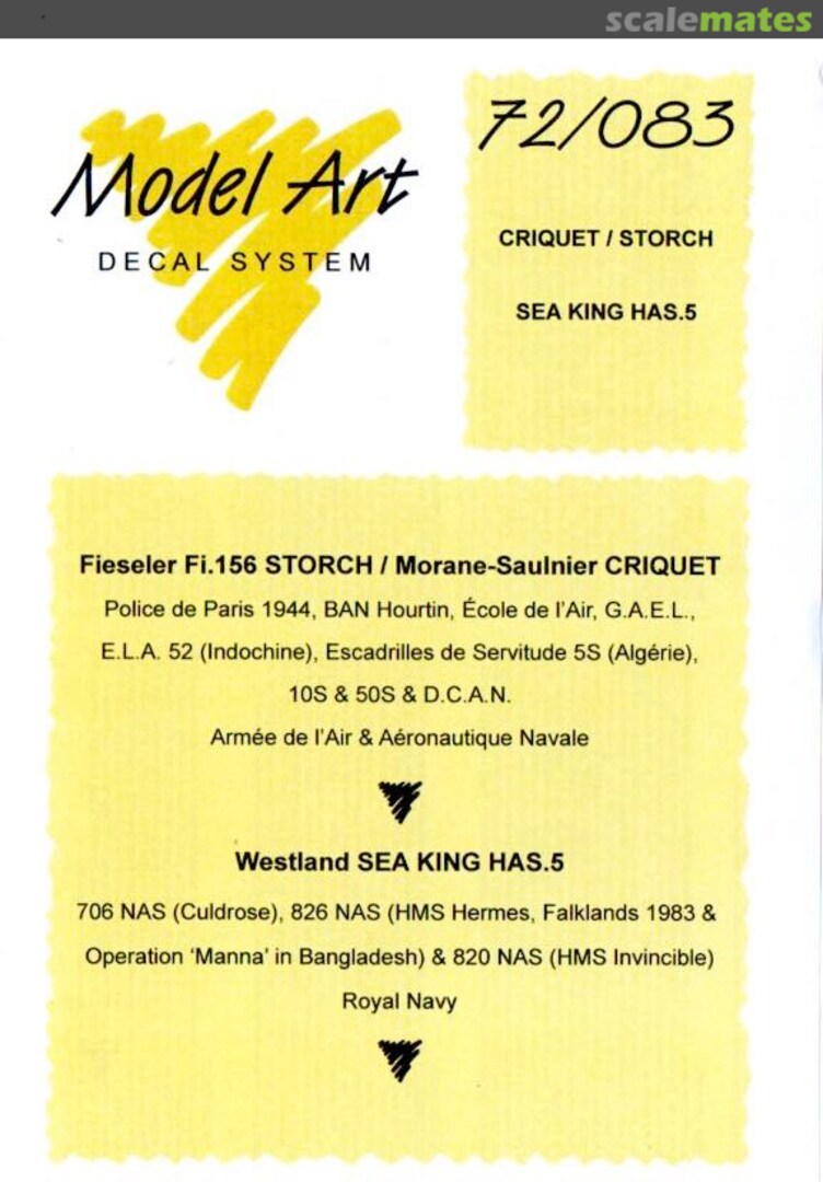 Boxart Criquet/Storch / Sea King HAS.5 72/083 Model Art Decal System