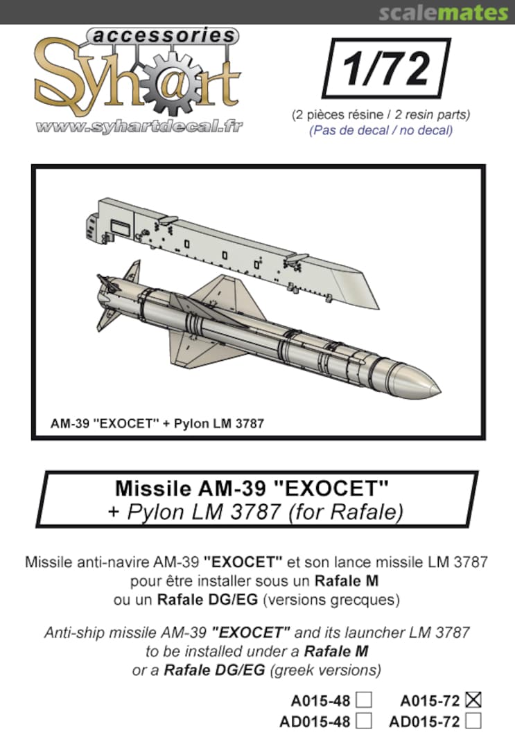 Boxart AM39 "Exocet" & pylon for Rafale A015-72 Syhart