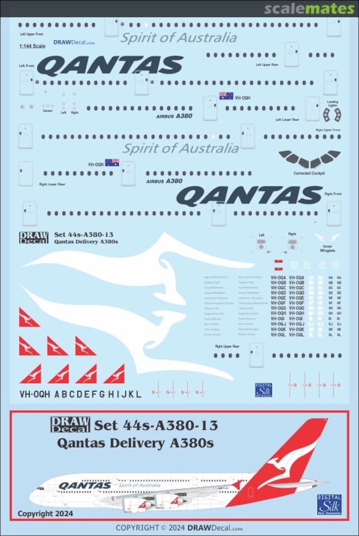 Boxart Qantas Delivery Scheme Airbus A380s 44-A380-13 Draw Decal