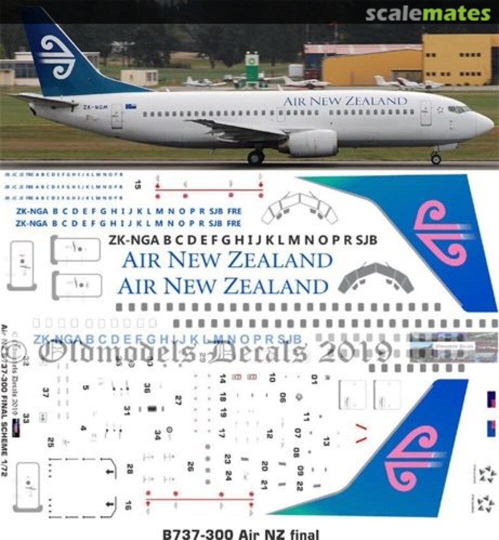 Boxart Air NZ 737-300 final waveless scheme OMD0060 Oldmodels Decals