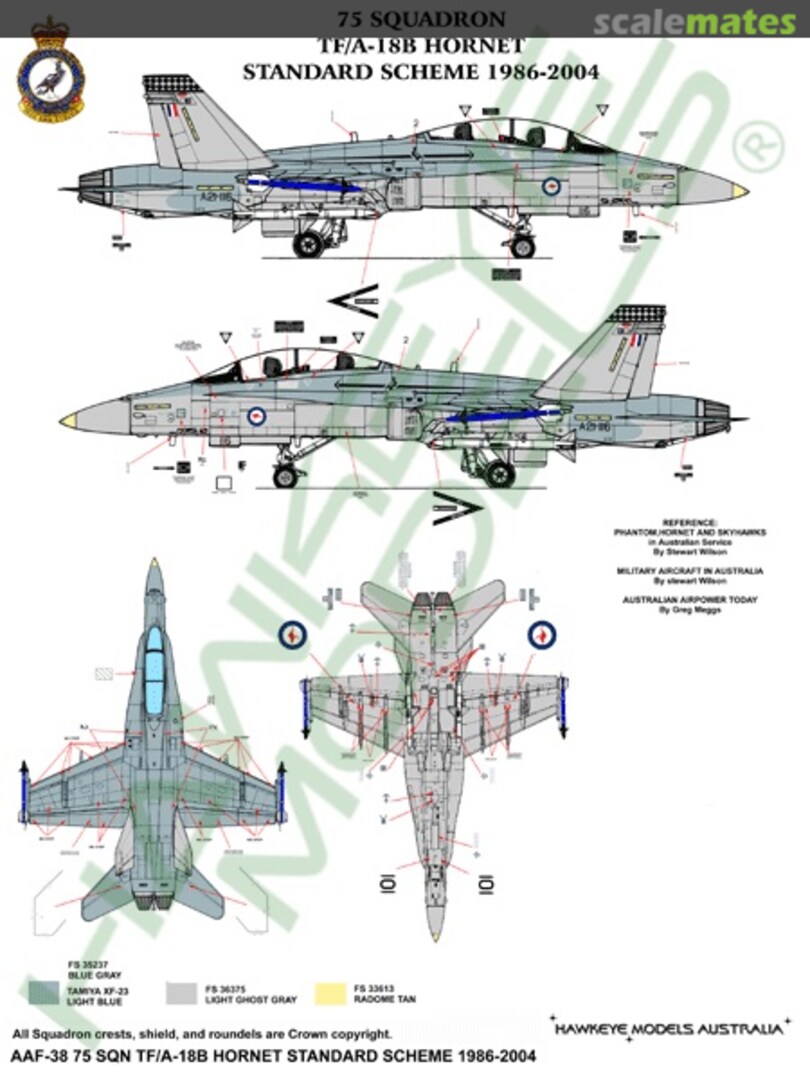 Boxart RAAF TF/A-18A/B Hornet 75 Sqn. Standard Scheme 1986-2004 AAF-038 Hawkeye Models