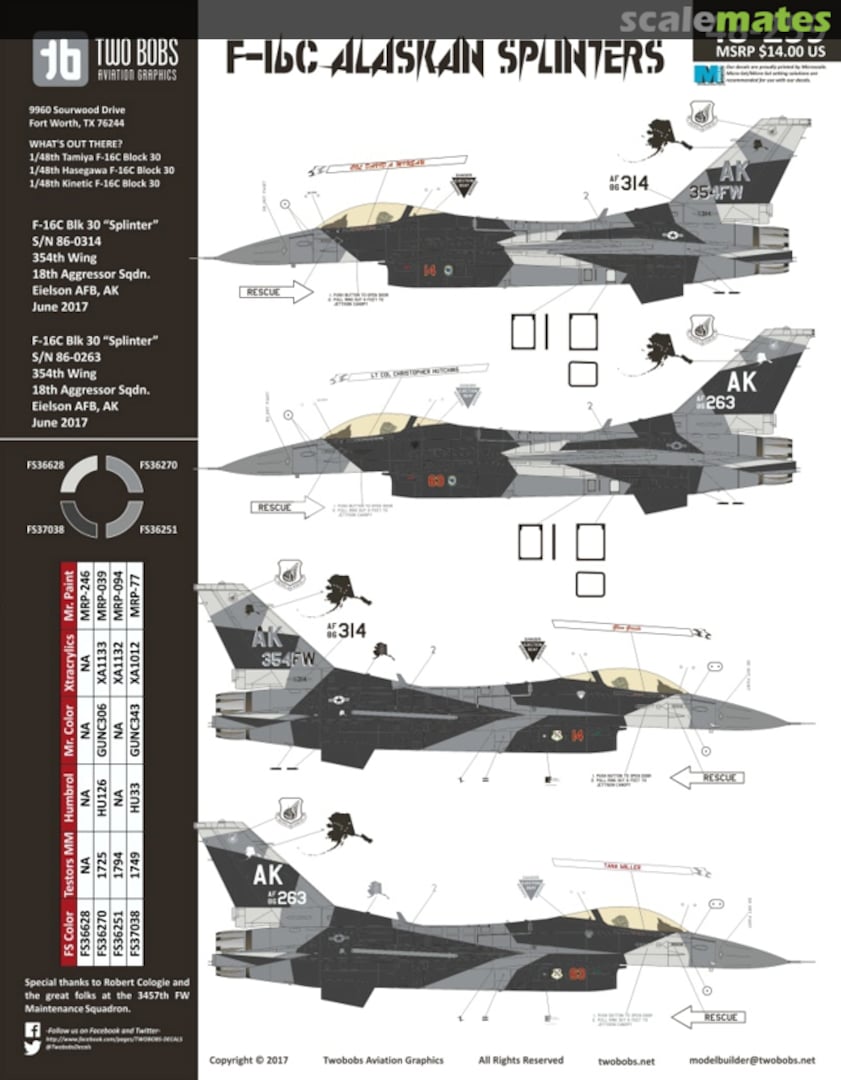 Boxart F-16C Alaskan Splinters 48-259 TwoBobs Aviation Graphics