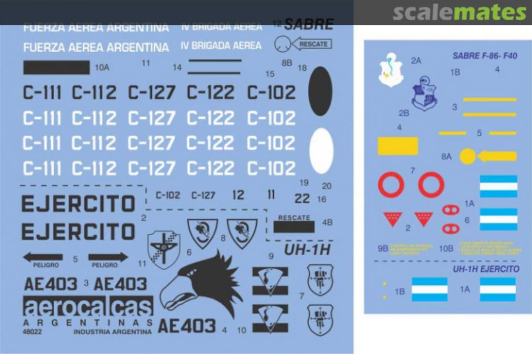 Boxart Sabre F-86 F40 (Camuflado) / Bell UH-1H Ejército Arg Antártico 48022 Aerocalcas Argentinas