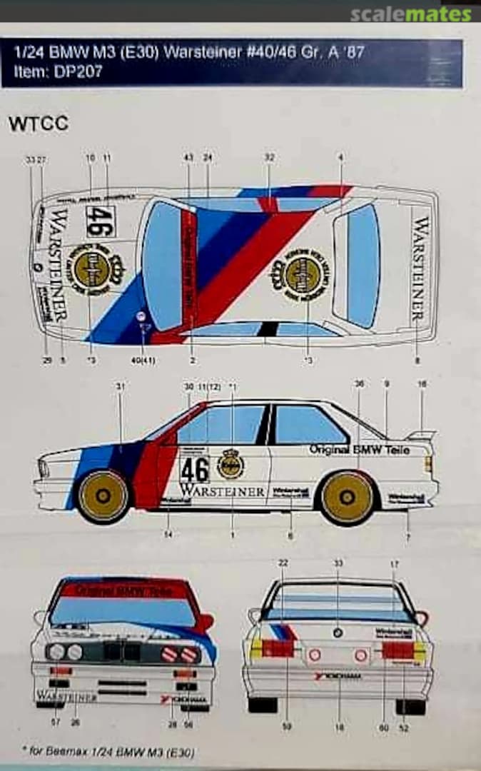 Boxart BMW M3 (E30) Warsteiner #40/46 Gr. A 1987 DP207 Decalpool